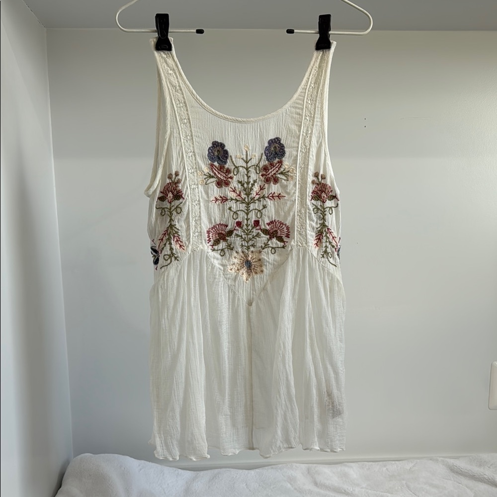 Free People Embroidered Floral Sleeveless Top